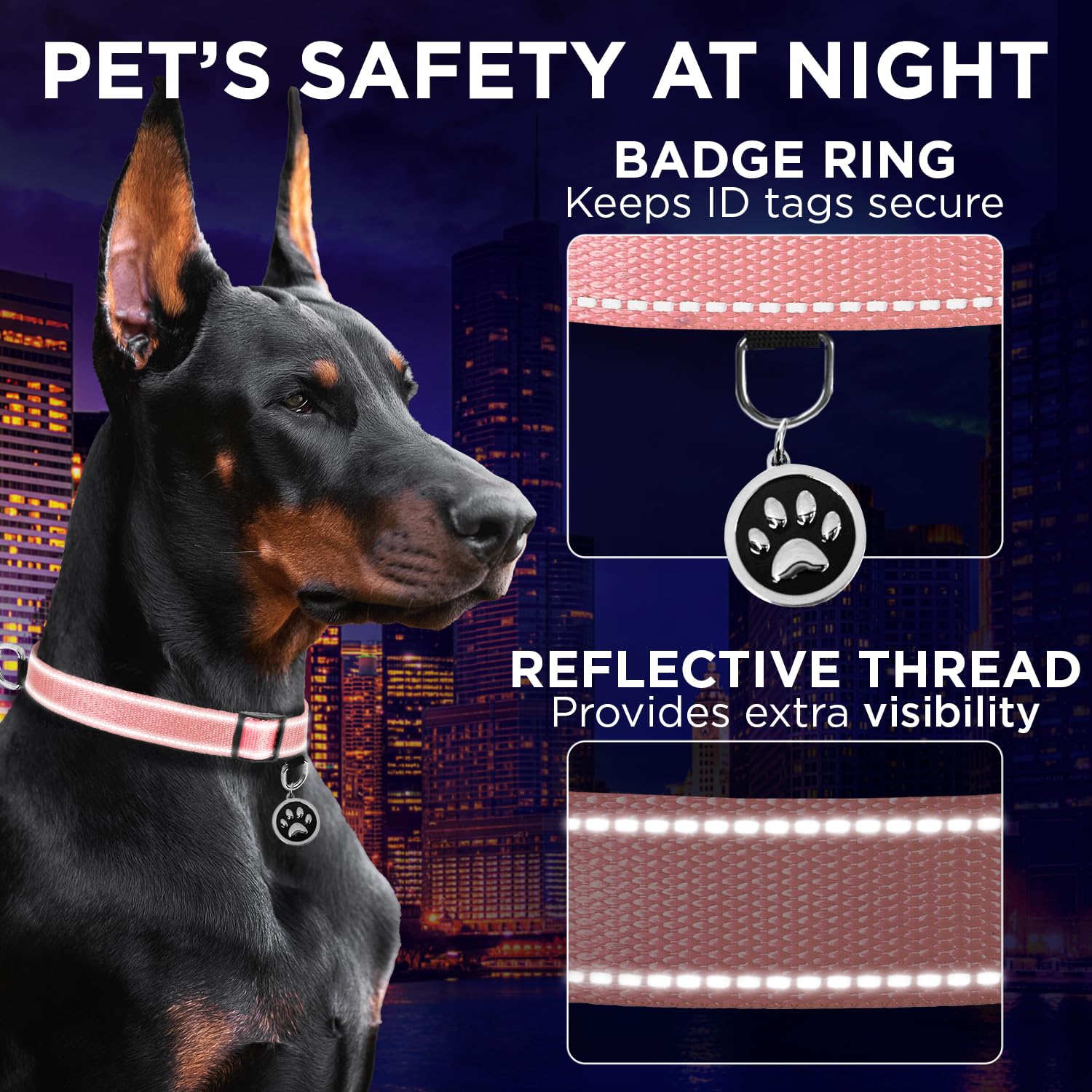 Reflective Dog Collar - 5/8" - XS - Pink - image 4