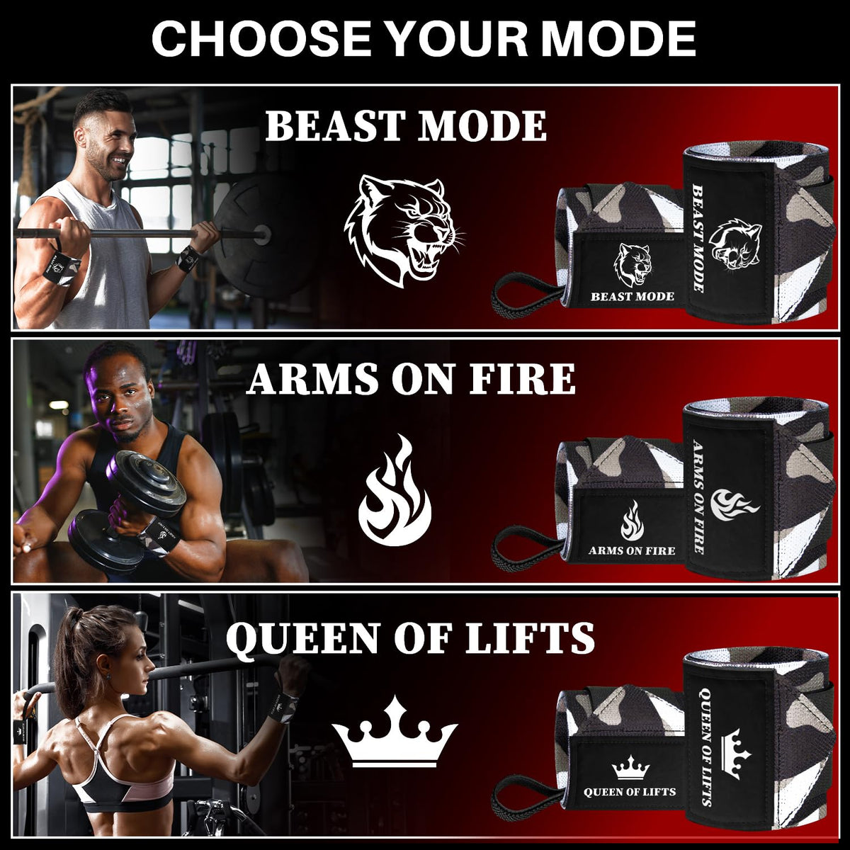 Wrist Wraps – Queen of Lifts – Black Camo – 18 - image 4