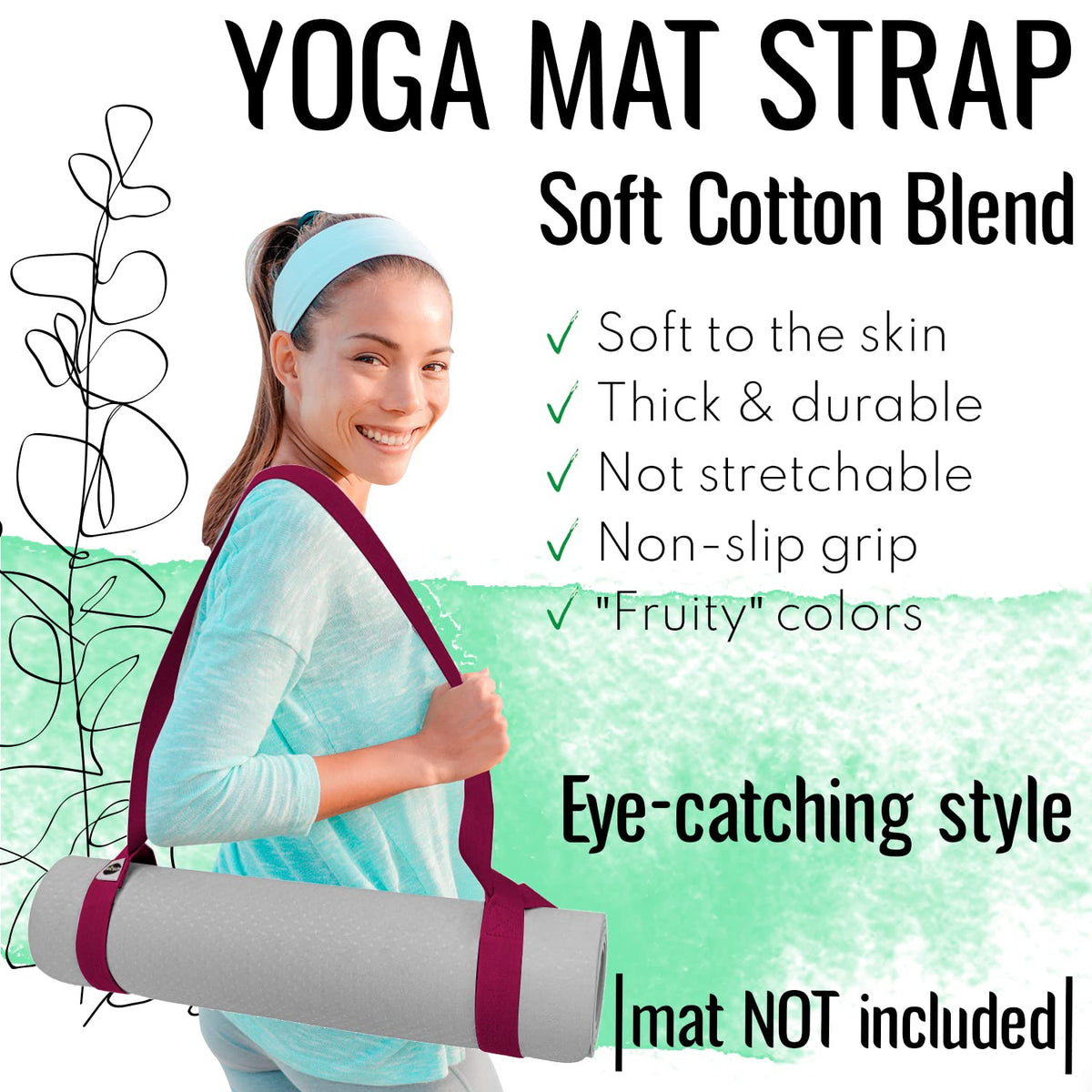 Yoga Mat Straps – Polycotton – Deep Raspberry – 64 IN - image 2