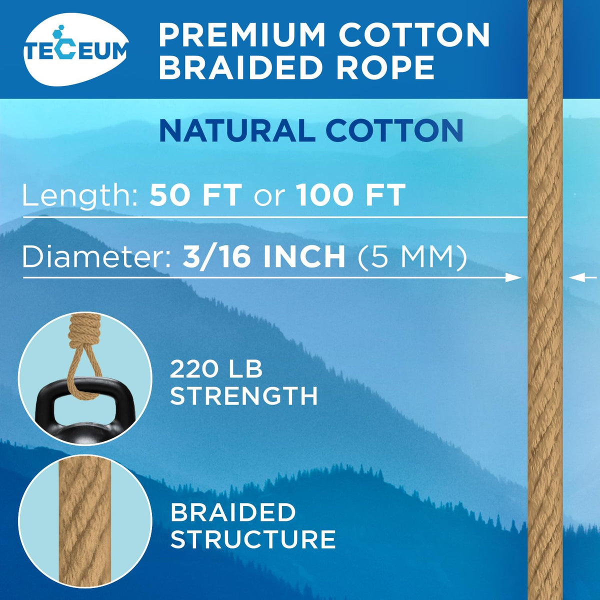 Rope Cotton 3/16" 50 ft Cappuchino - image 2