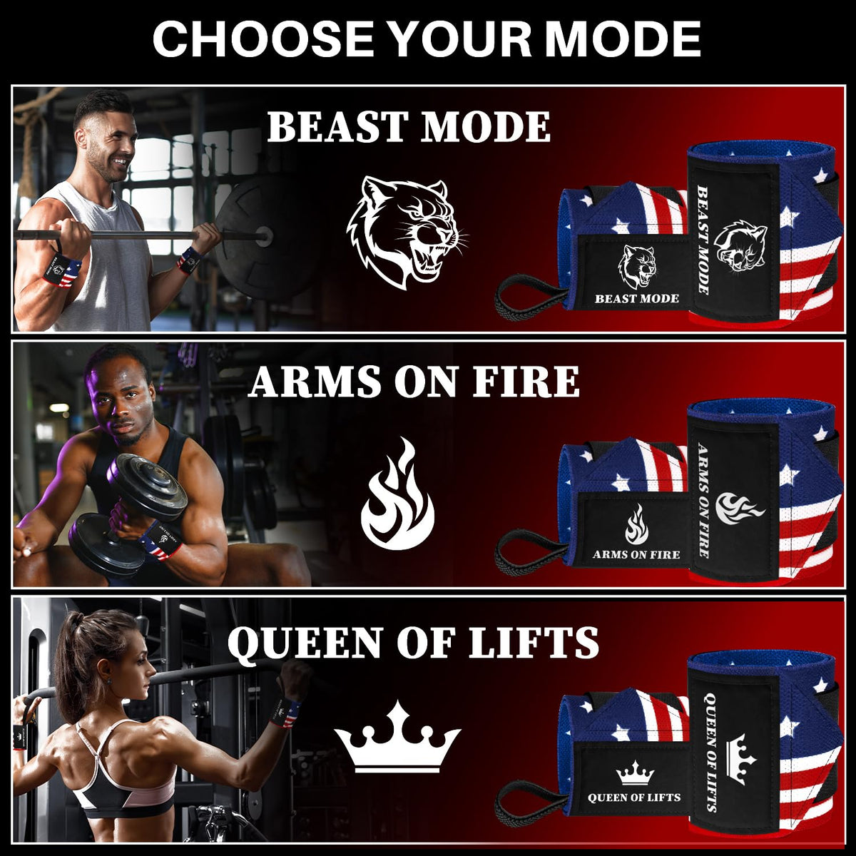 Wrist Wraps – Queen of Lifts – US Flag – 12 - image 4