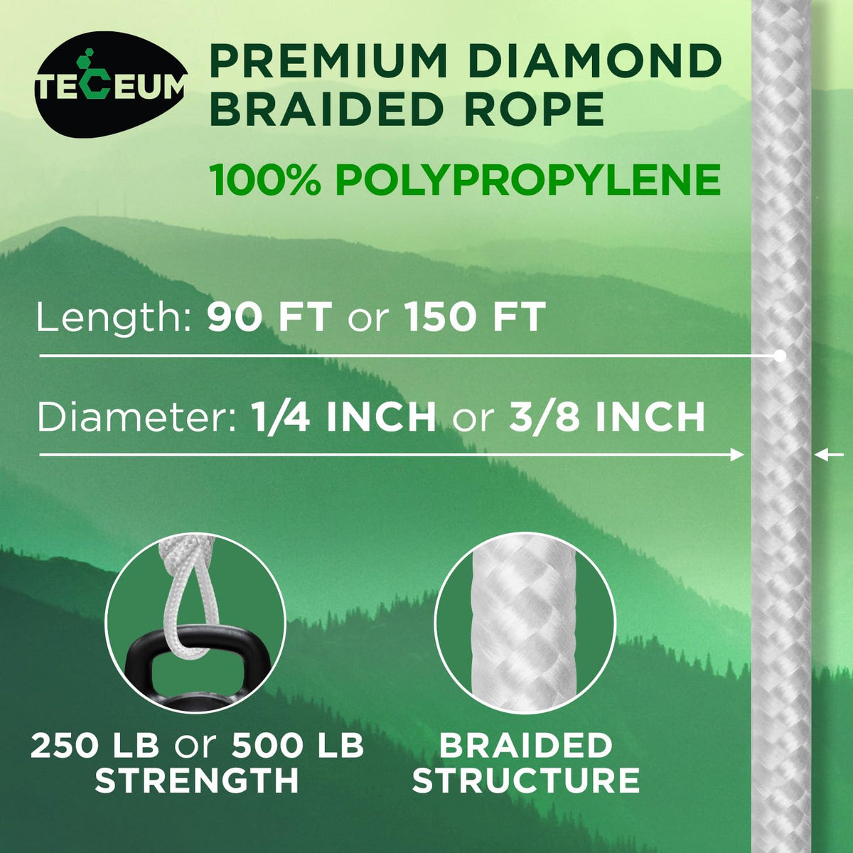 Rope Polypropylene 1/4" 90 ft White - image 2