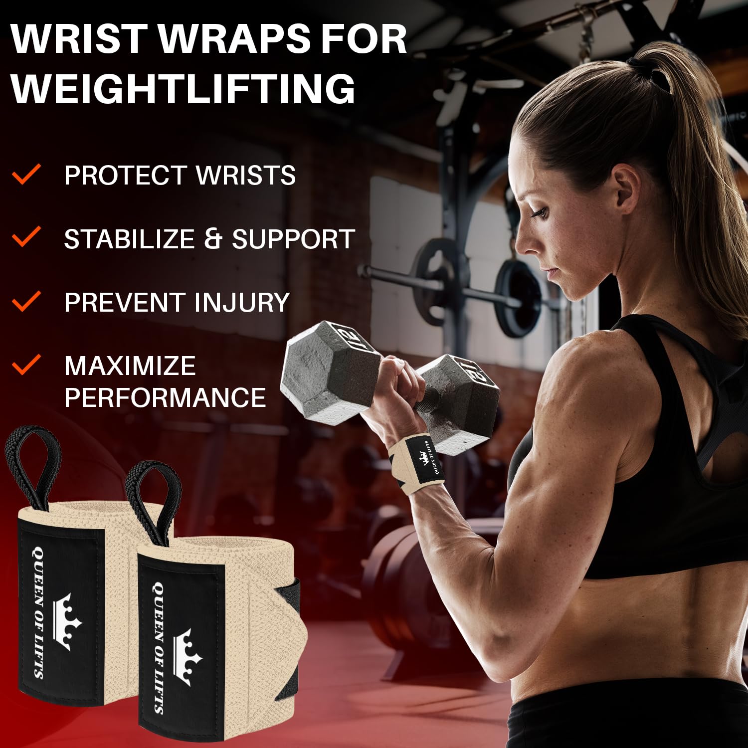 Wrist Wraps – Queen of Lifts – Yellow – 12 - image 2
