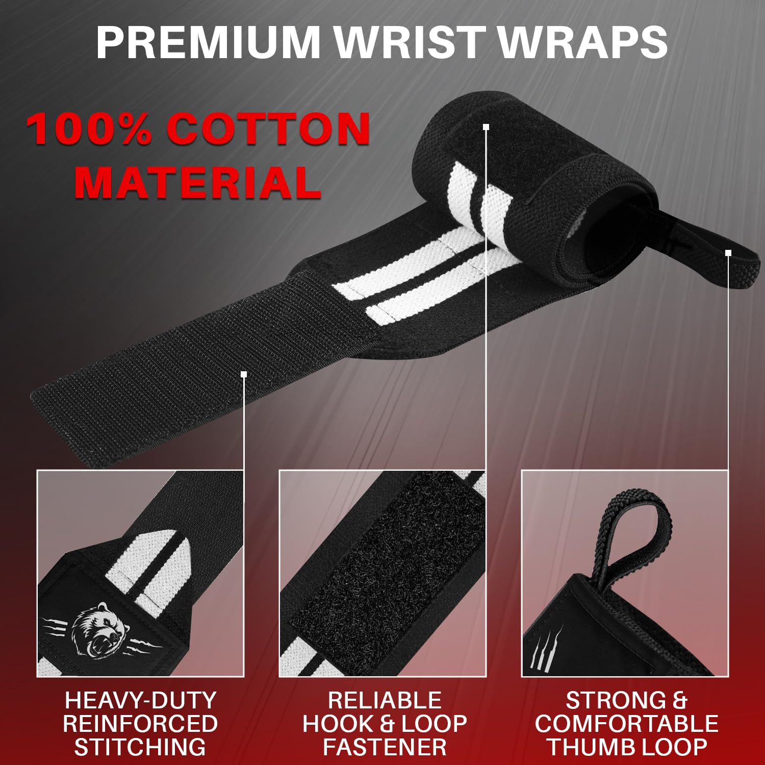 Wrist Wraps – Grizzly – Black and White – 12 - image 3