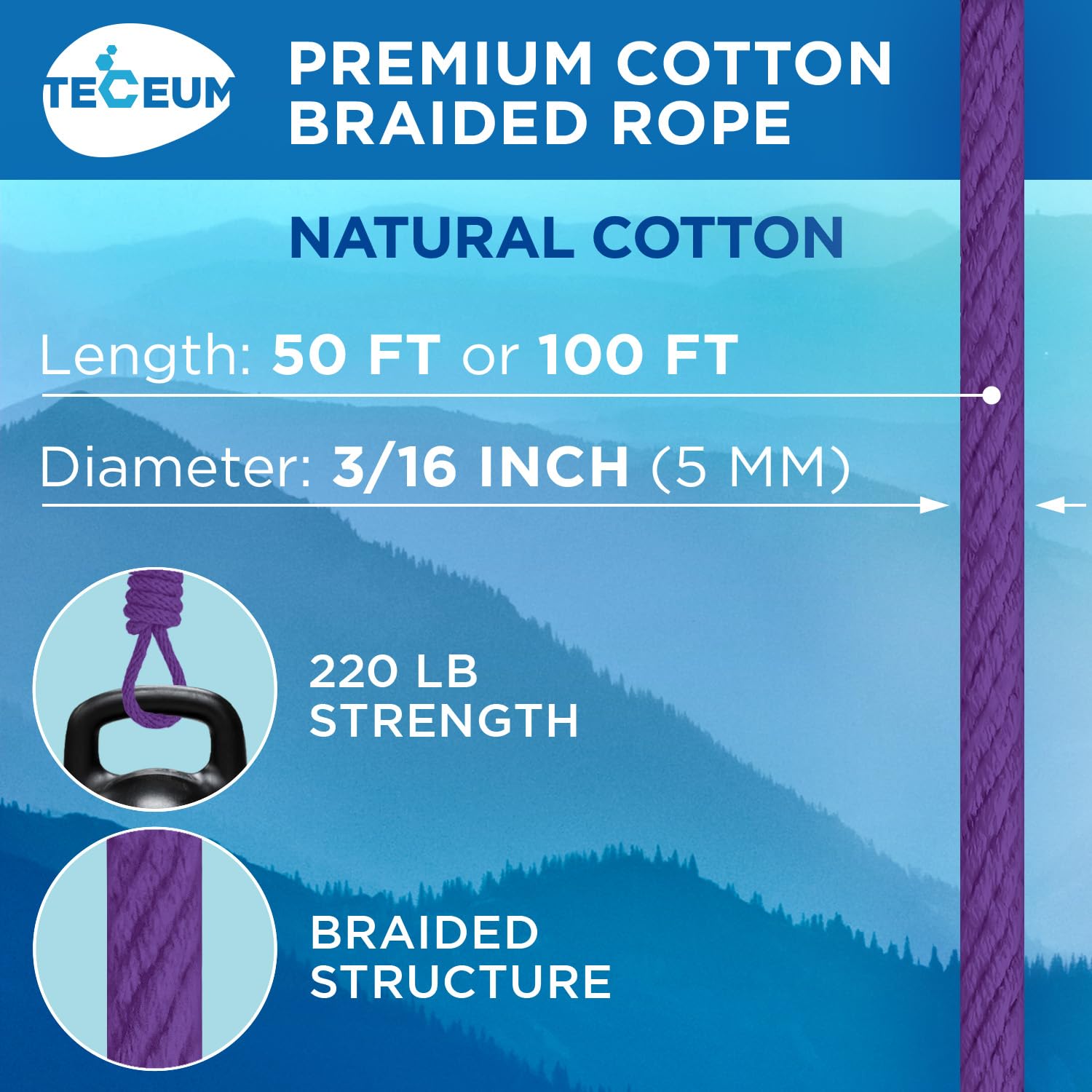 Rope Cotton 3/16" 50 ft Purple - image 2
