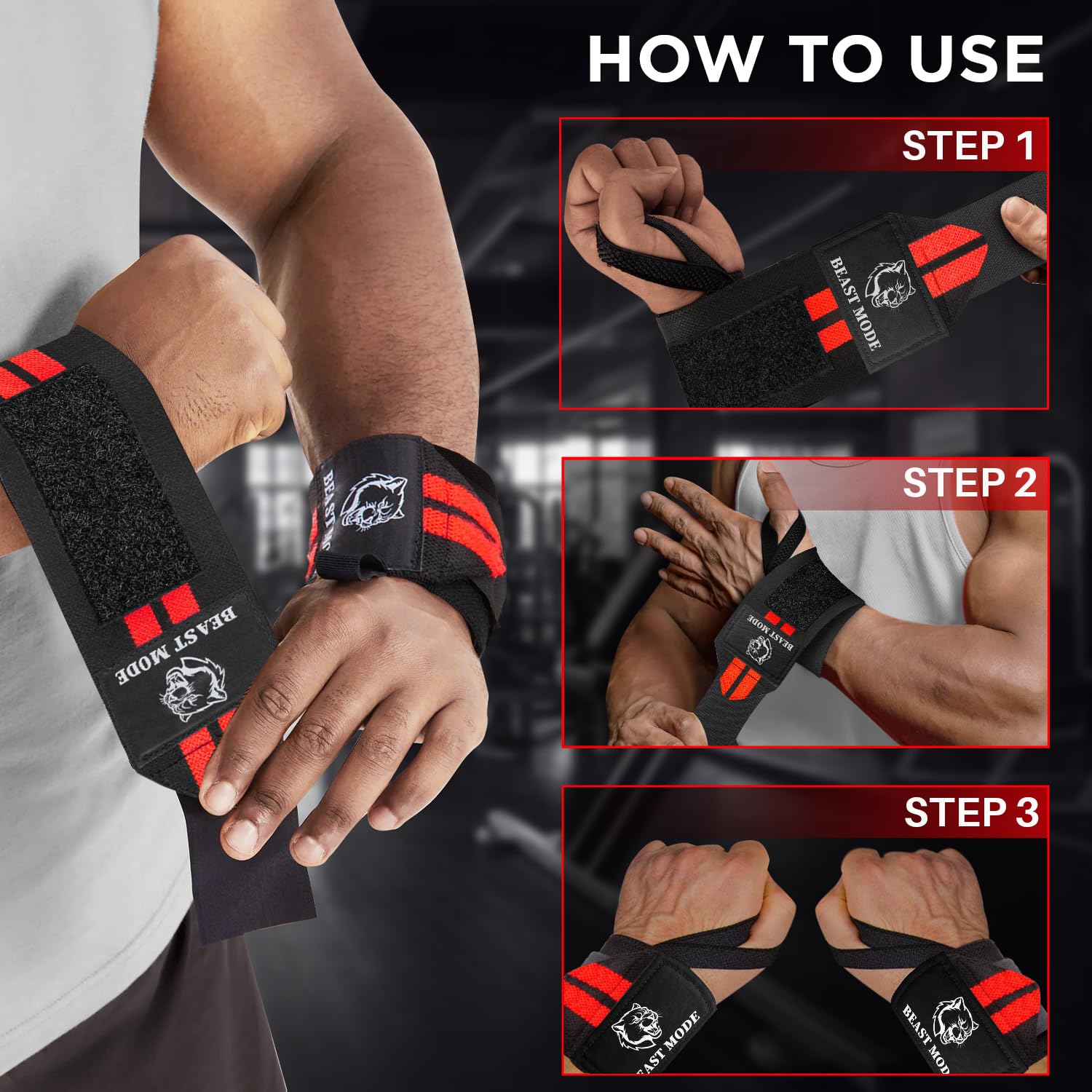 Wrist Wraps – Beast Mode – Black and Red – 12 - image 7