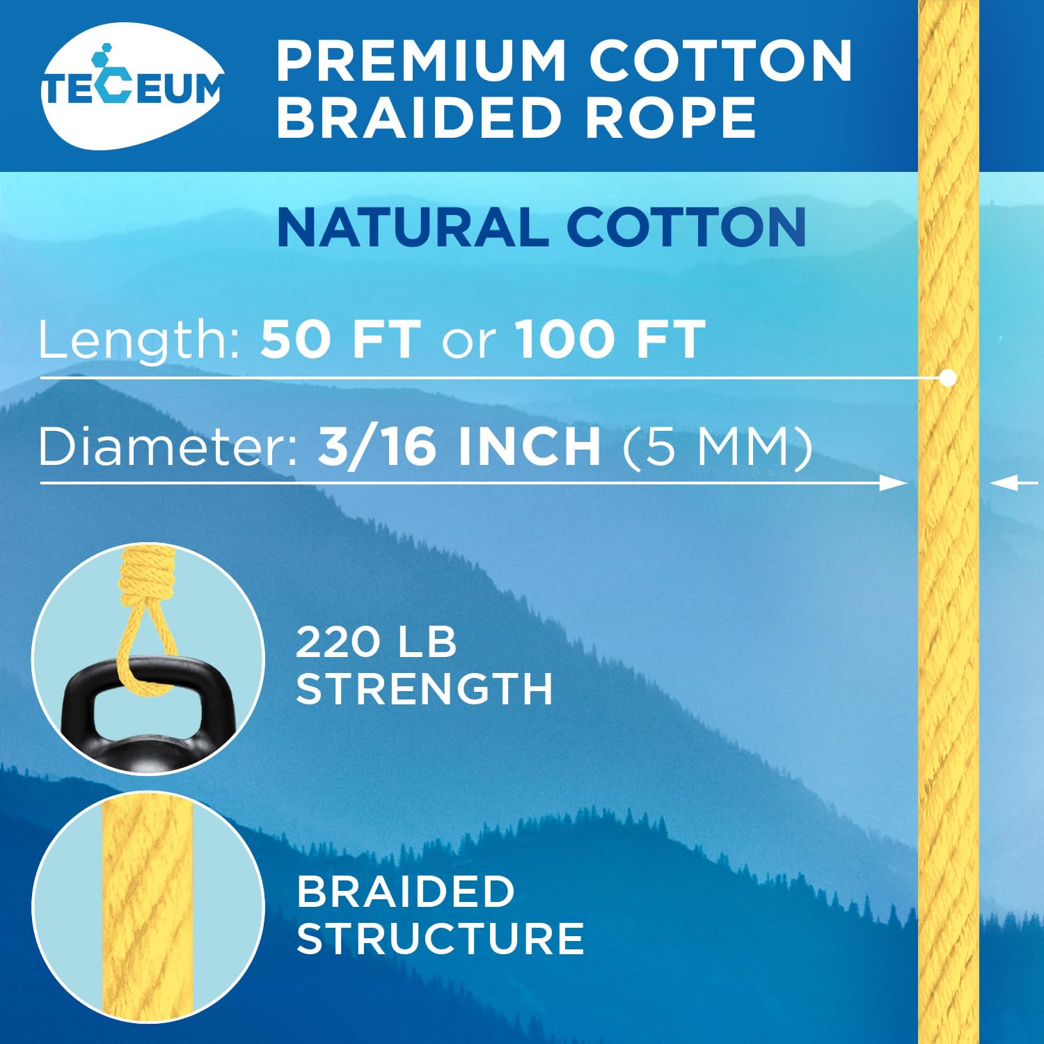 Rope Cotton 3/16" 50 ft Yellow - image 2