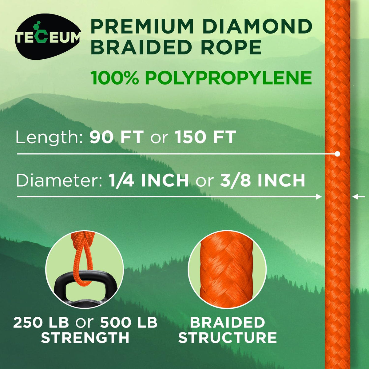 Rope Polypropylene 1/4" 150 ft Orange - image 2
