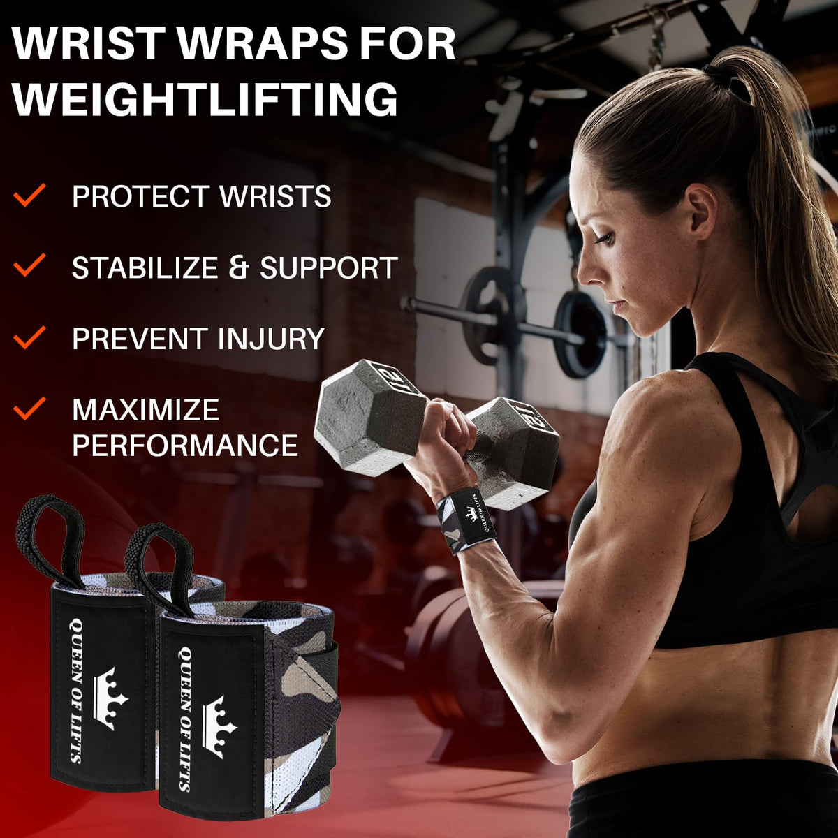 Wrist Wraps – Queen of Lifts – Black Camo – 18 - image 2