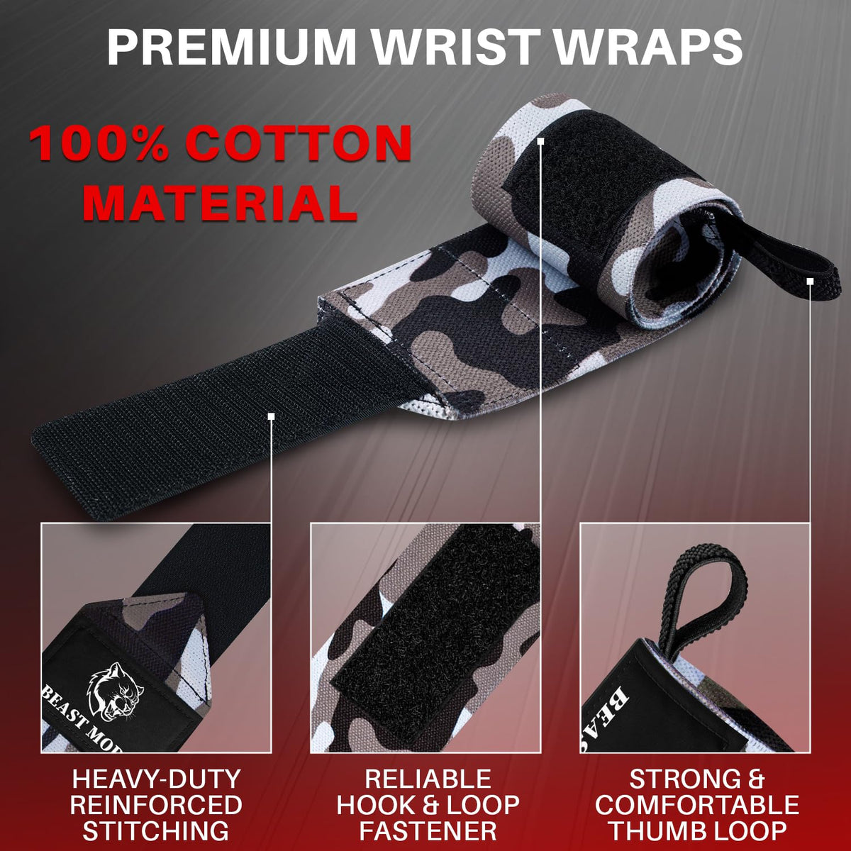 Wrist Wraps – Queen of Lifts – Black Camo – 18 - image 3