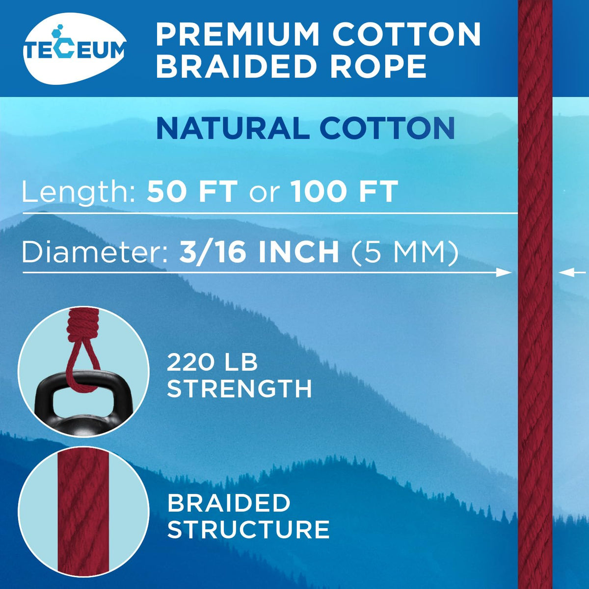 Rope Cotton 3/16" 100 ft Crimson - image 2