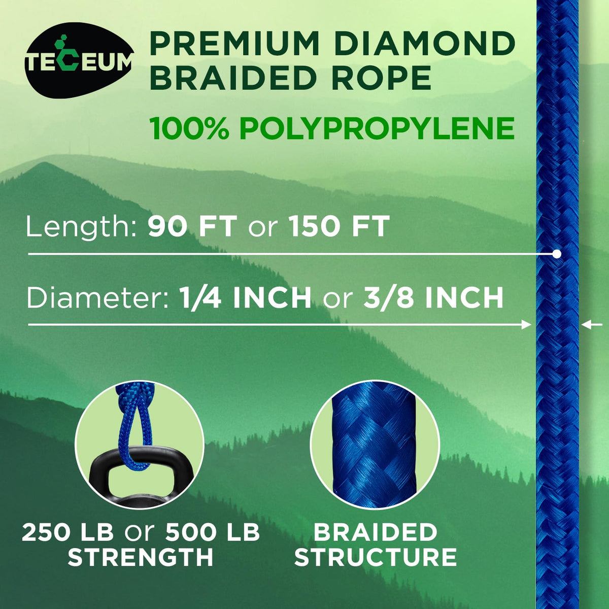 Rope Polypropylene 1/4" 90 ft Blue - image 2