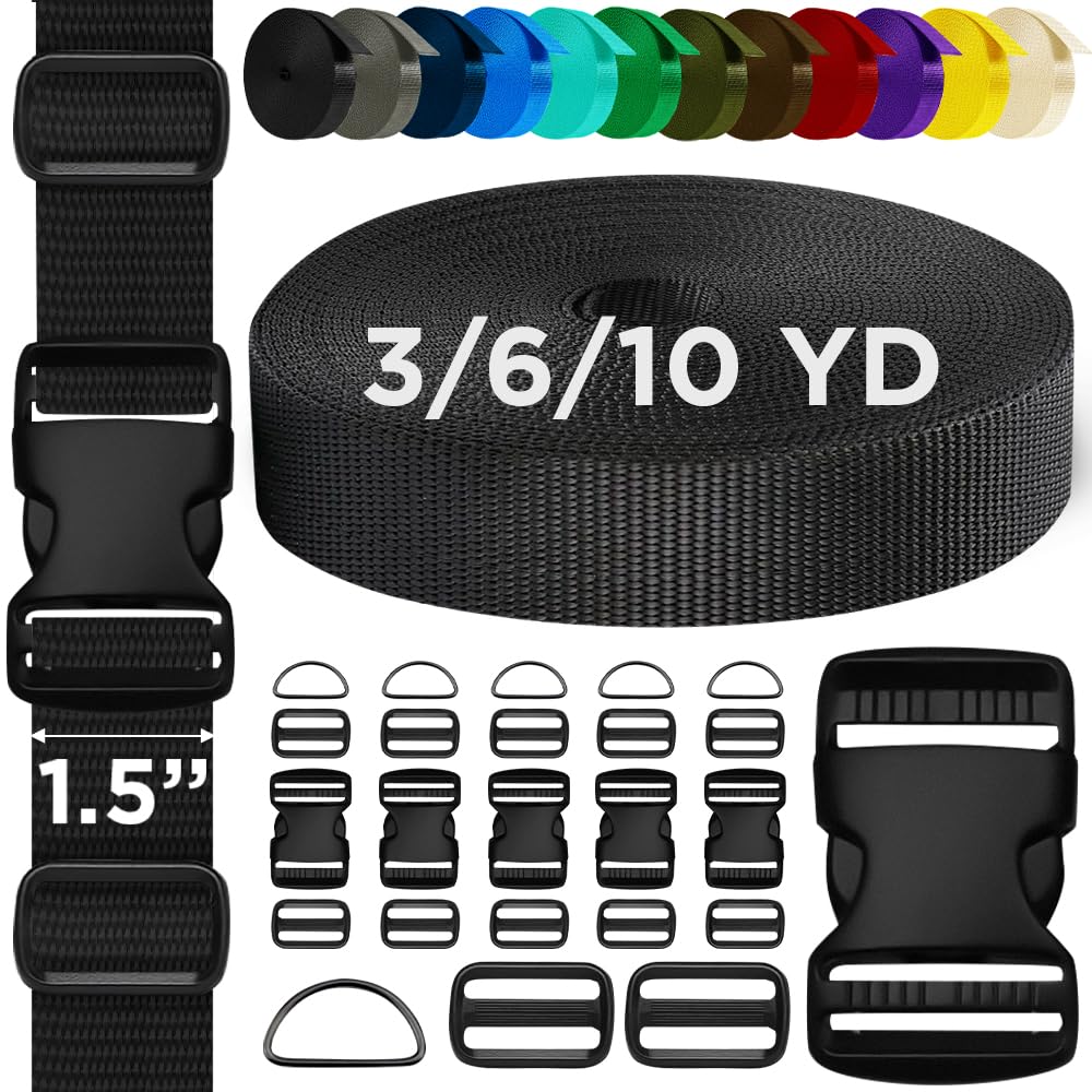 1.5" Buckles & Strap Kit – Black – 6 Yards - image 1