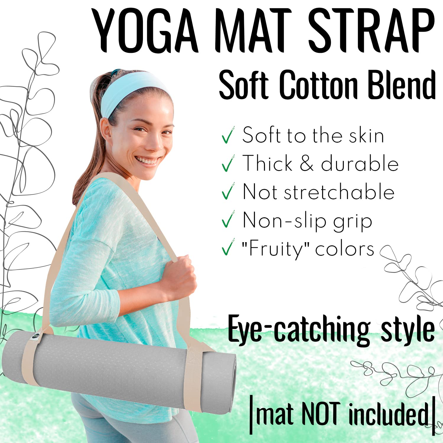 Yoga Mat Straps – Polycotton – Green Avocado – 64 IN - image 2