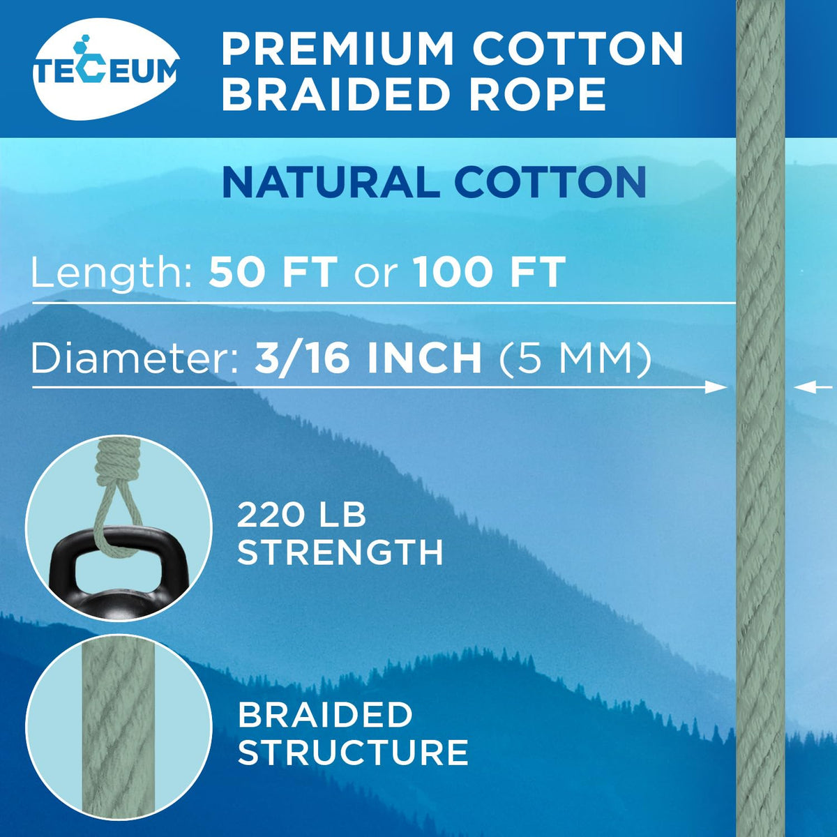 Rope Cotton 3/16" 100 ft Soft Sage - image 8