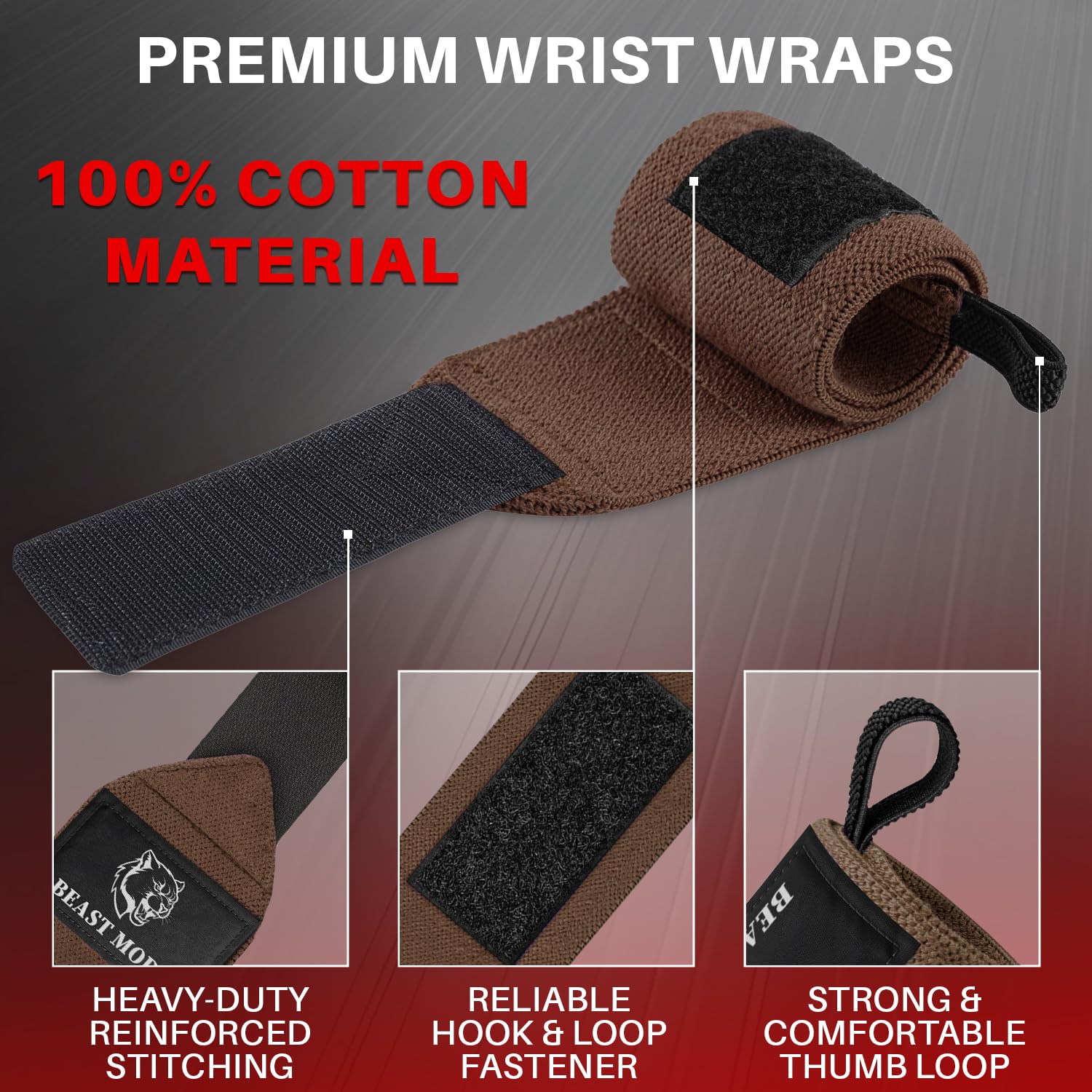 Wrist Wraps – Beast Mode – Brown – 12 - image 3