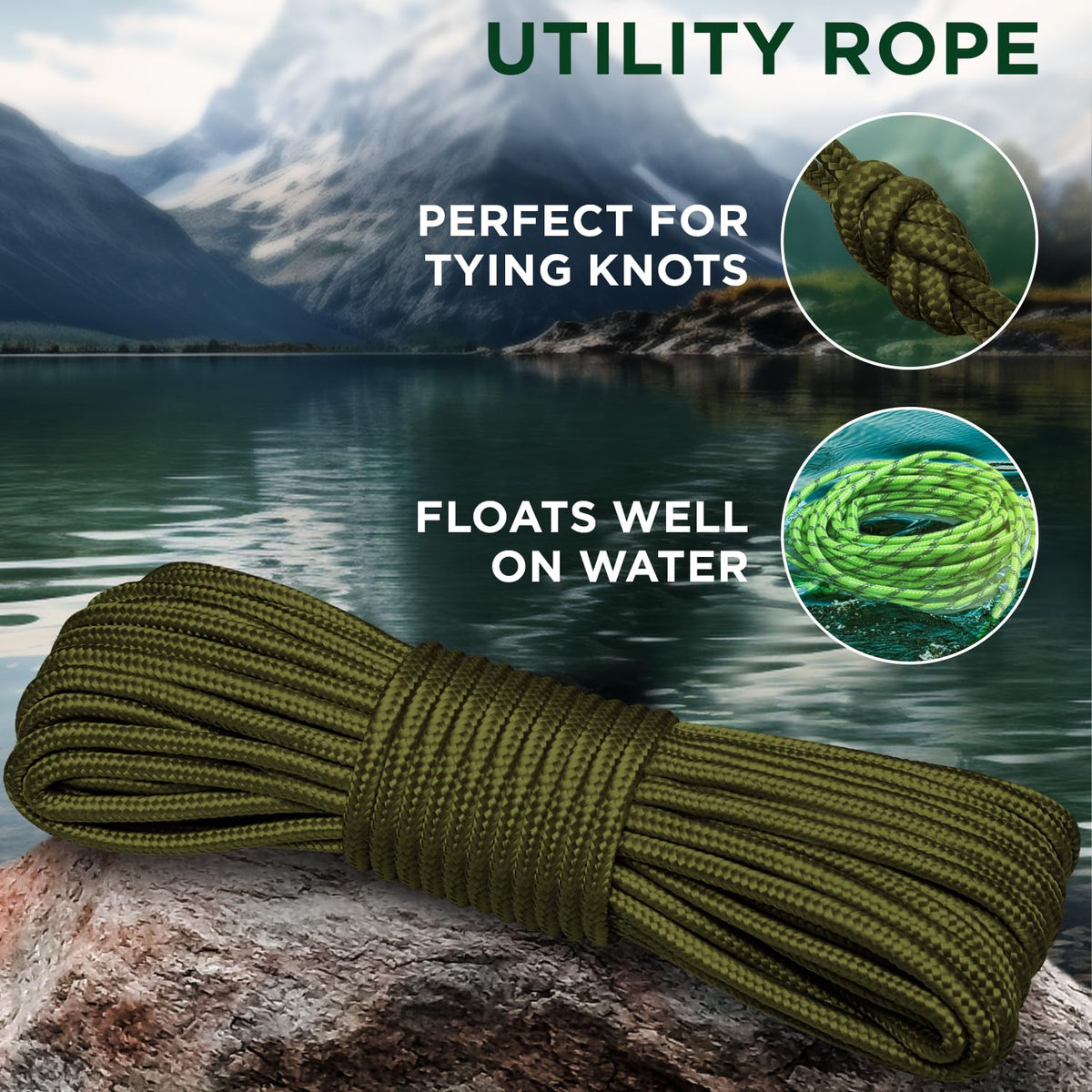 Rope Polypropylene 1/4" 150 ft Army Green - image 3