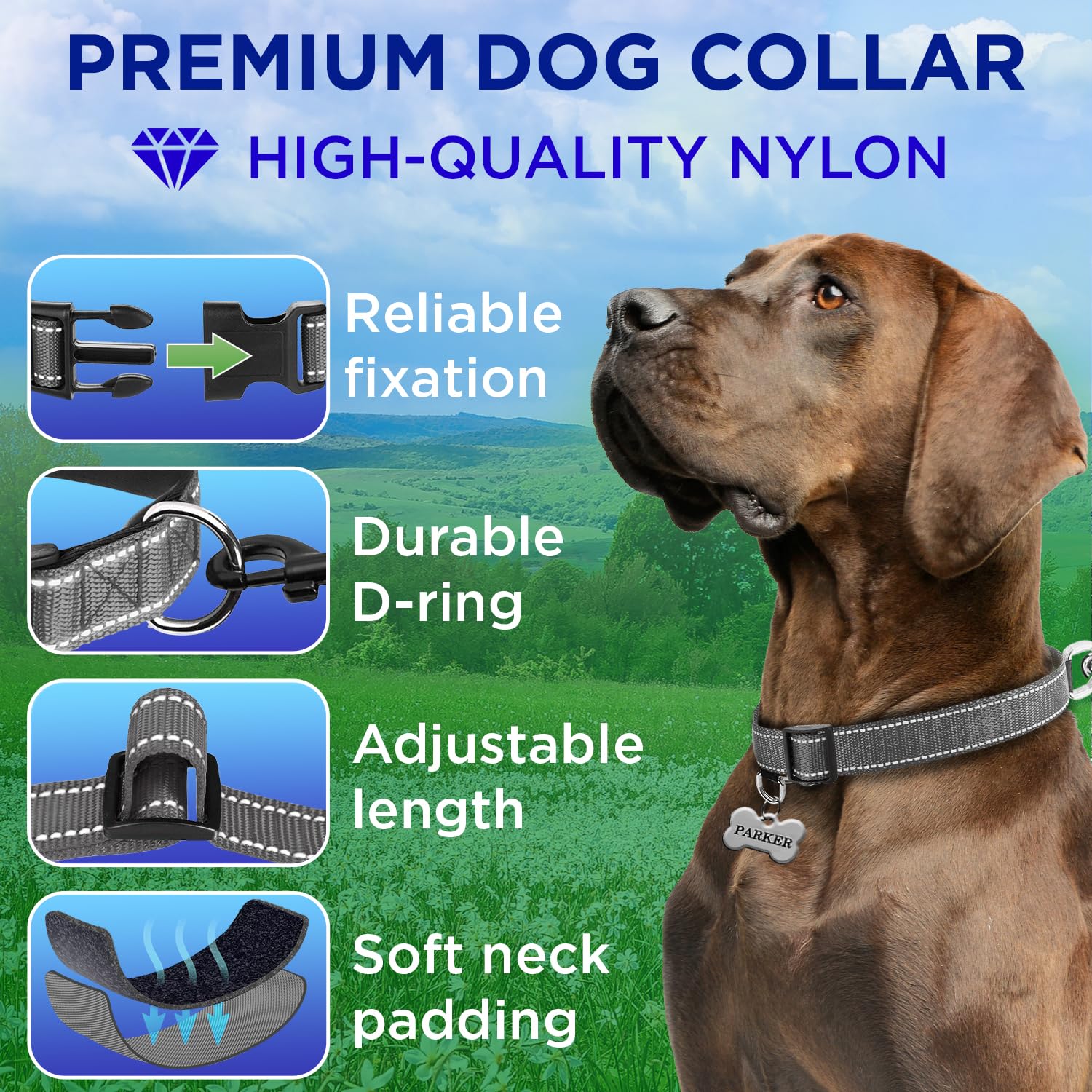 Reflective Dog Collar - 5/8" - XS - Gray - image 2
