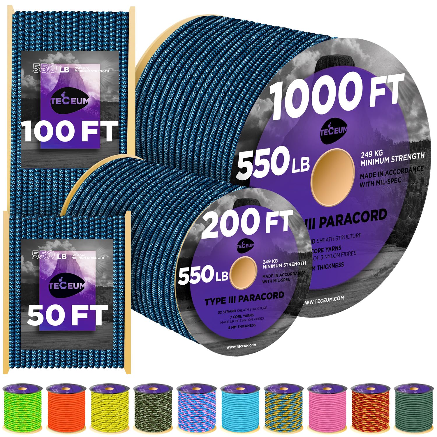 Paracord III 550 Blue Snake – 200 ft - image 1