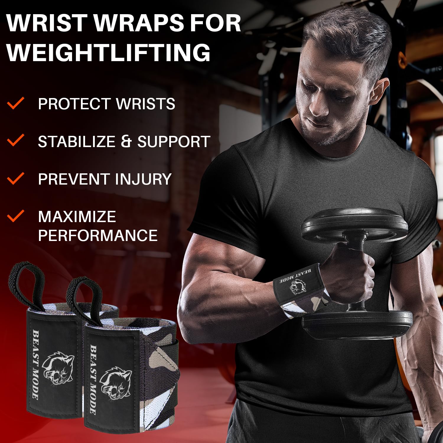 Wrist Wraps – Beast Mode – Black Camo – 12 - image 2
