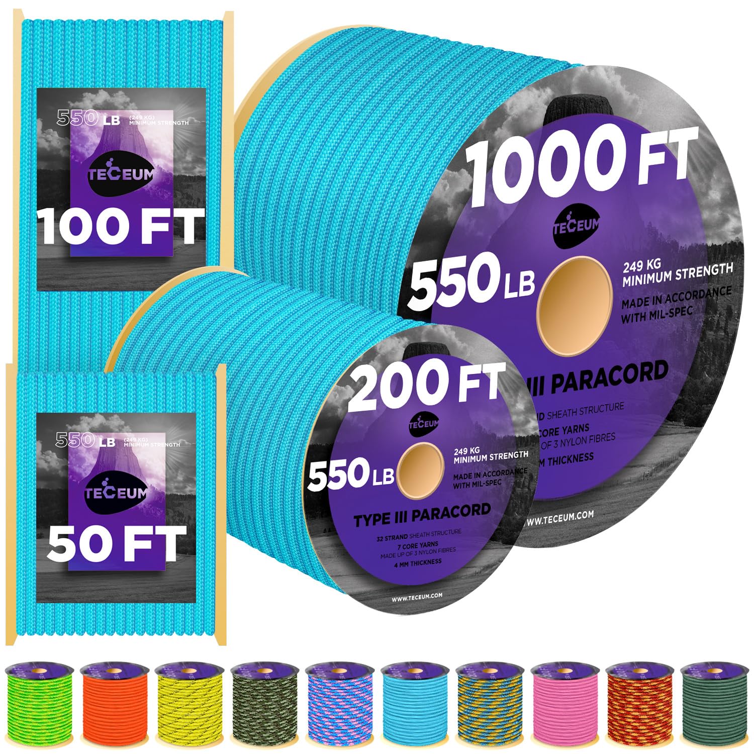 Paracord III 550 Turquoise – 100 ft - image 1
