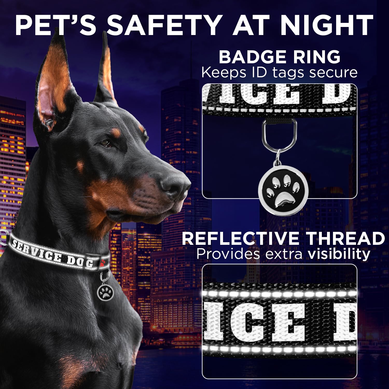 Reflective Dog Collar - 1" - M - Black - Service Dog - image 5