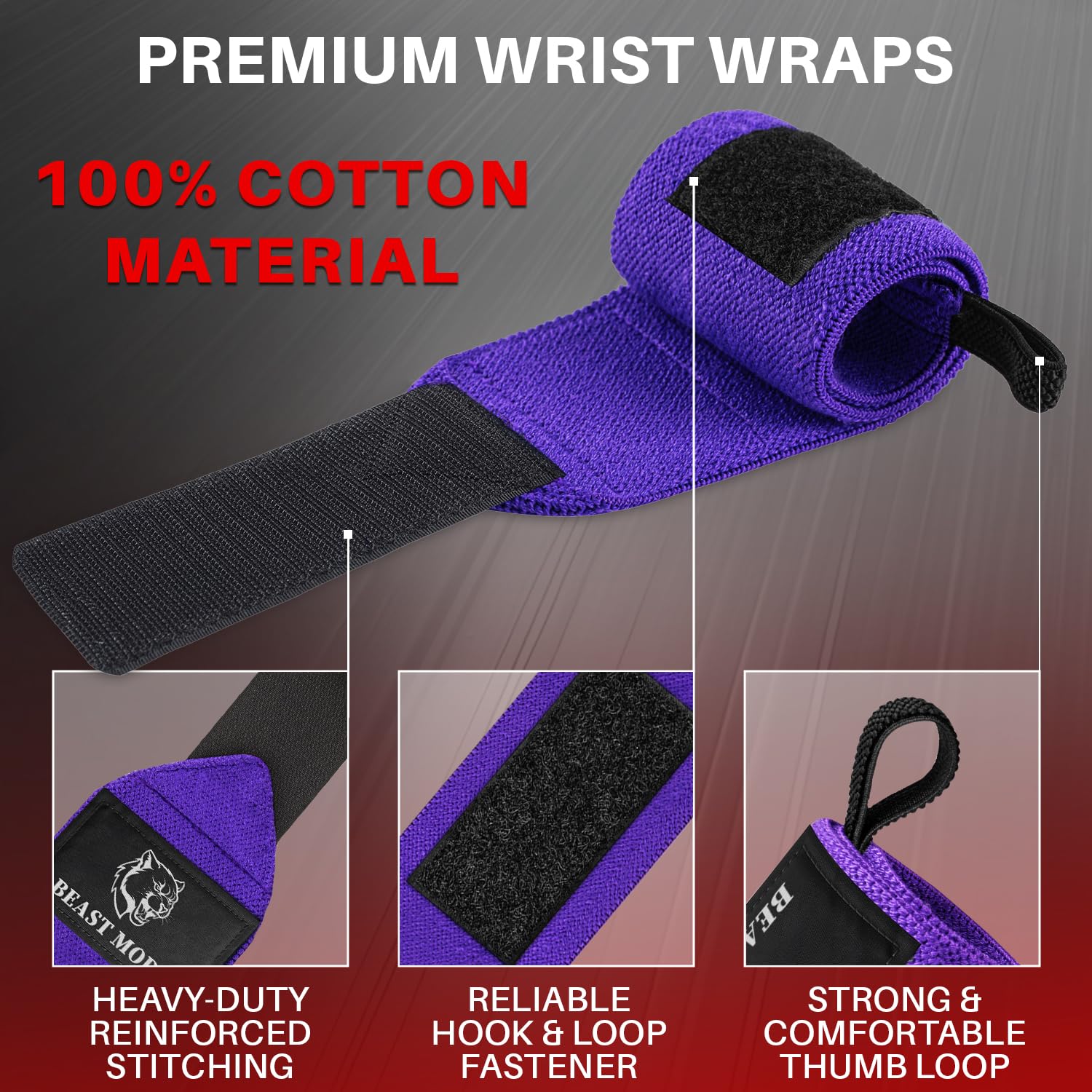 Wrist Wraps – Arms on Fire – Purple – 12 - image 3