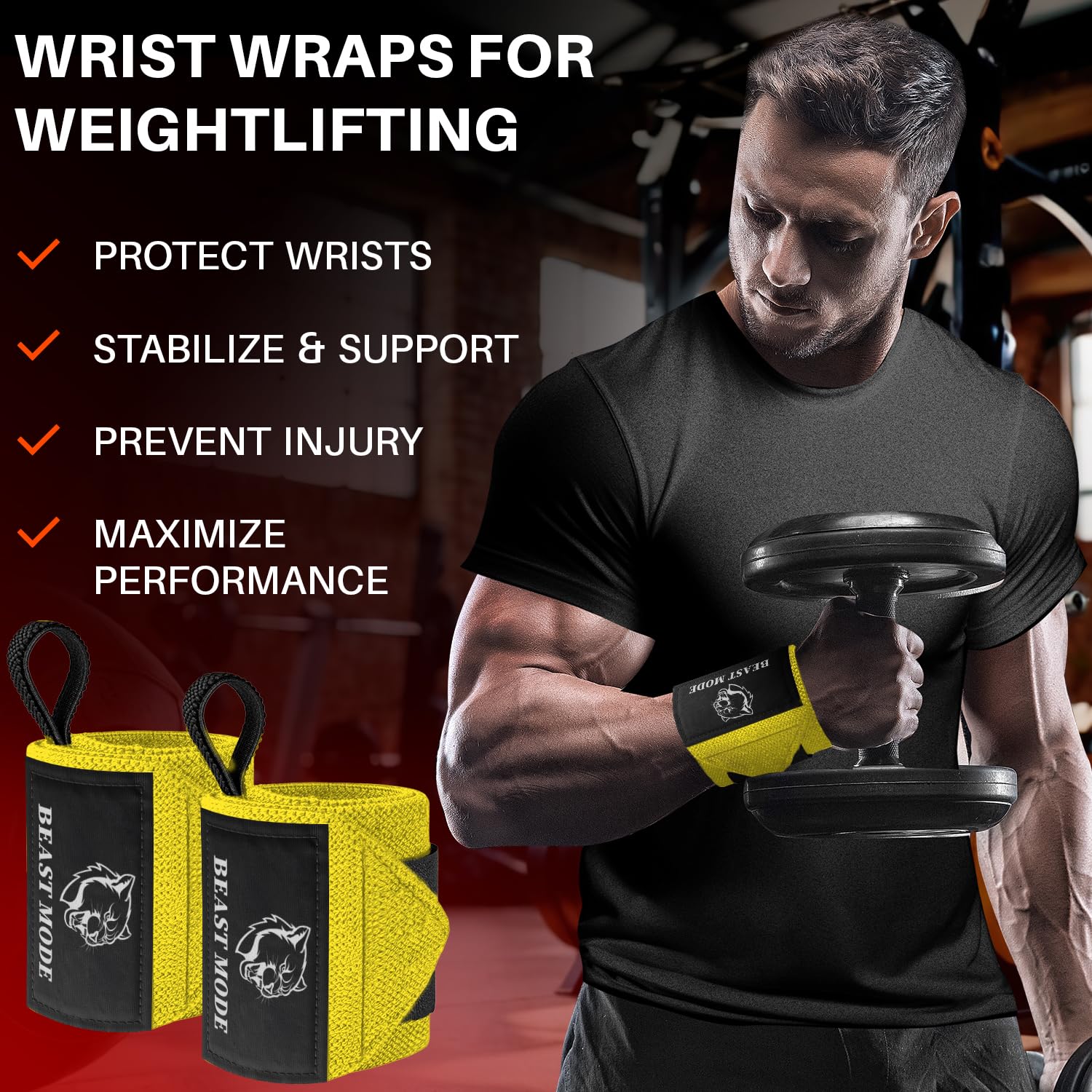 Wrist Wraps – Beast Mode – Yellow – 18 - image 2