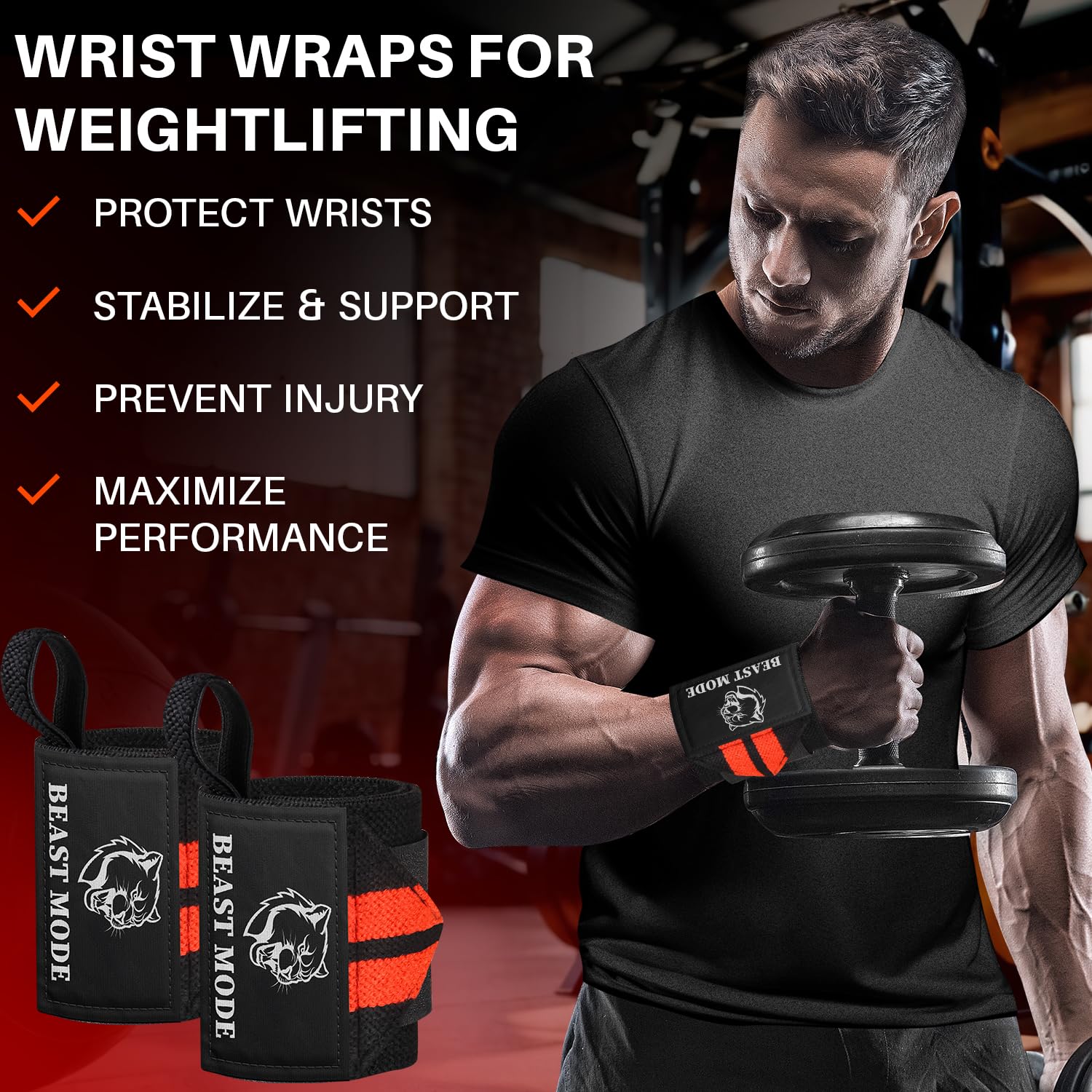 Wrist Wraps – Beast Mode – Black and Red – 12 - image 2