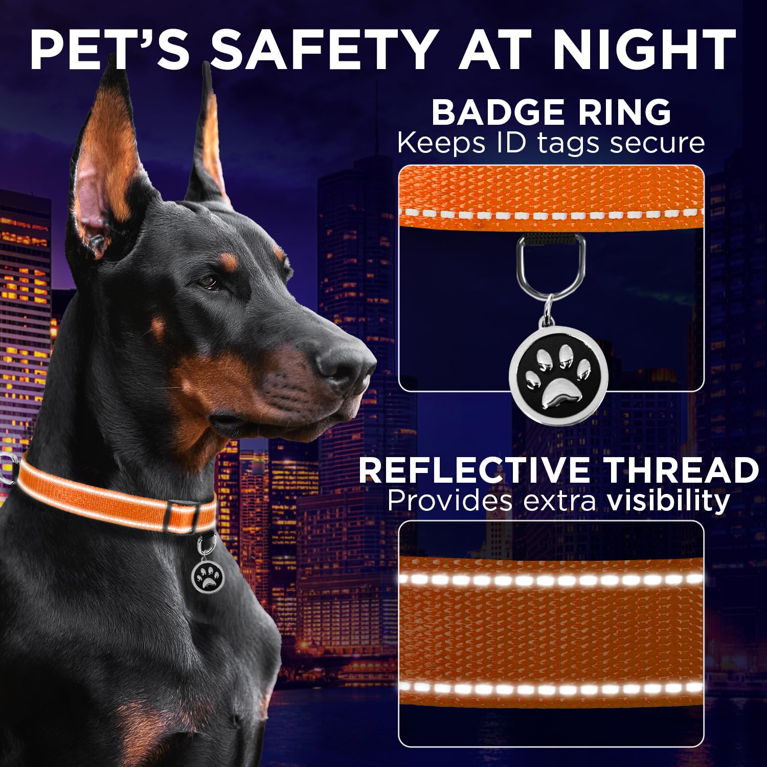 Reflective Dog Collar - 1" - M - Orange - image 4