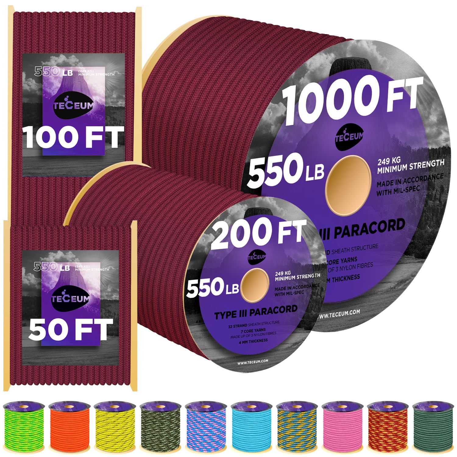 Paracord III 550 Burgundi – 50 ft - image 1