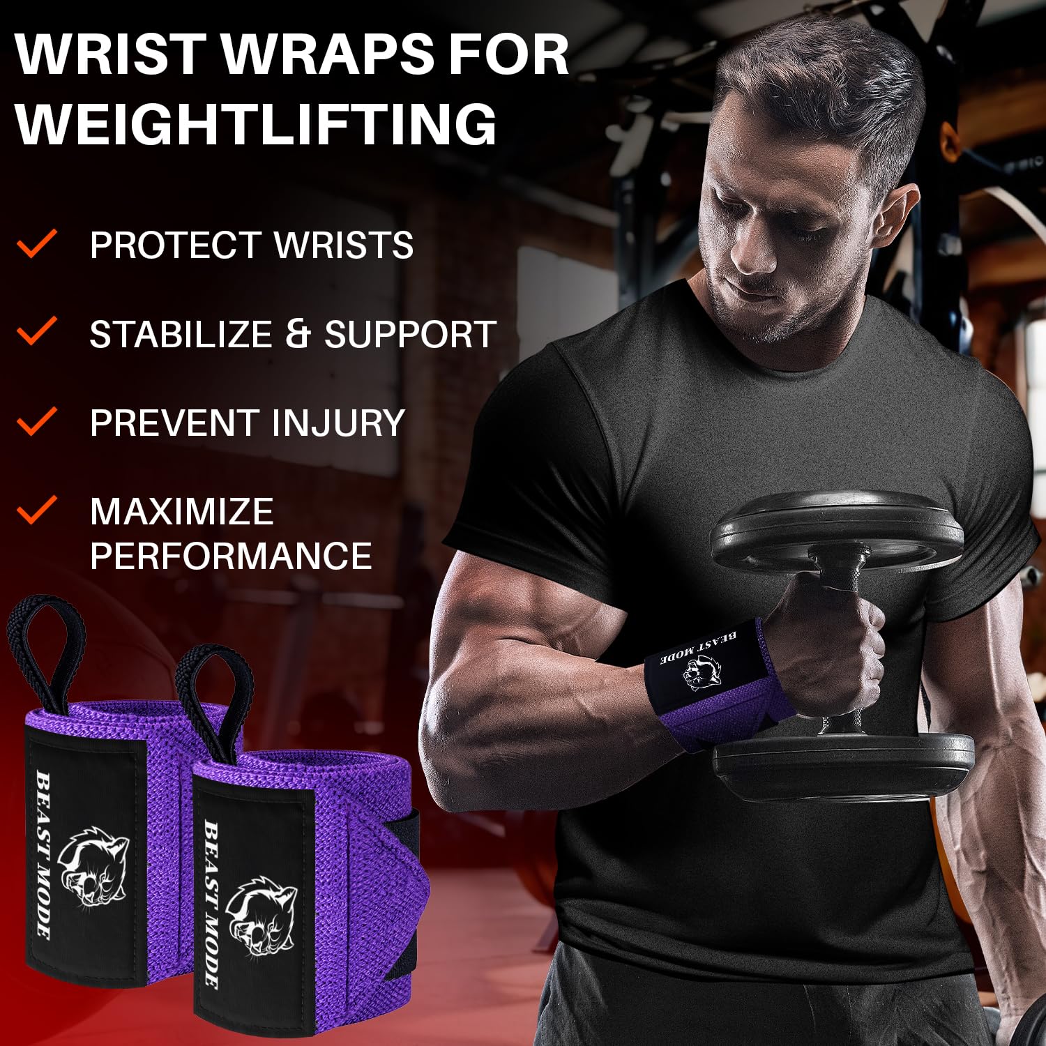 Wrist Wraps – Arms on Fire – Purple – 12 - image 2