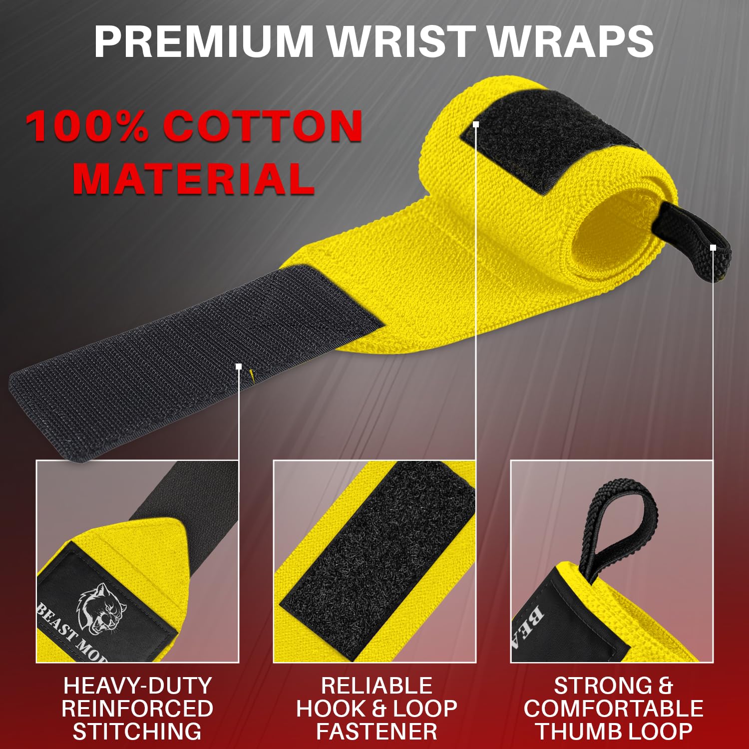 Wrist Wraps – Arms on Fire – Yellow – 12 - image 3