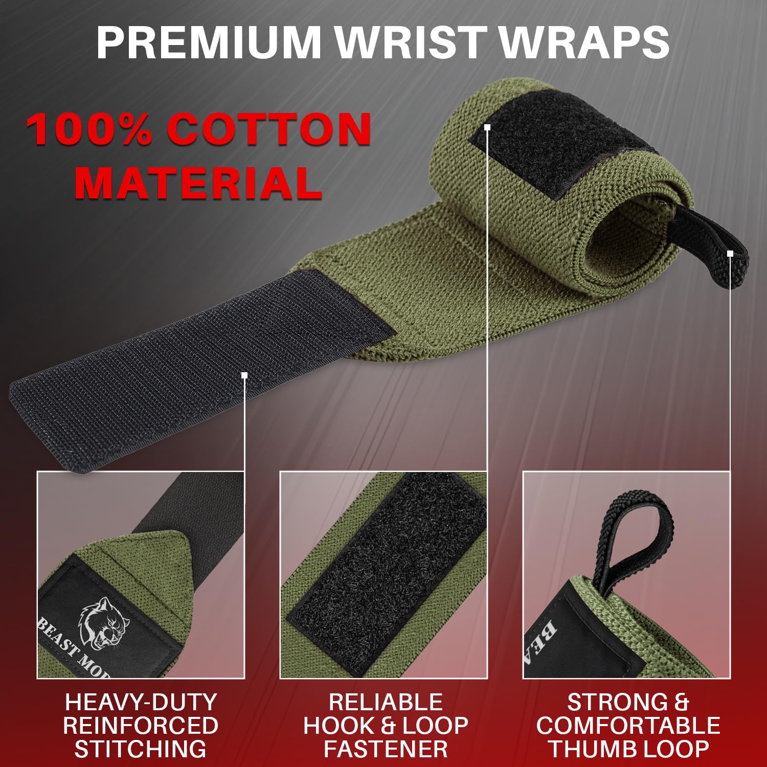 Wrist Wraps – Beast Mode – Military Green – 18 - image 3