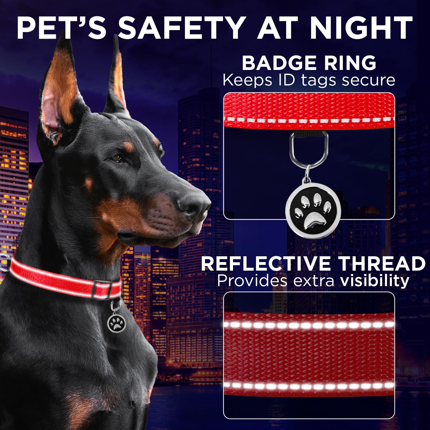Reflective Dog Collar - 1  1/4" - L - Red - image 4