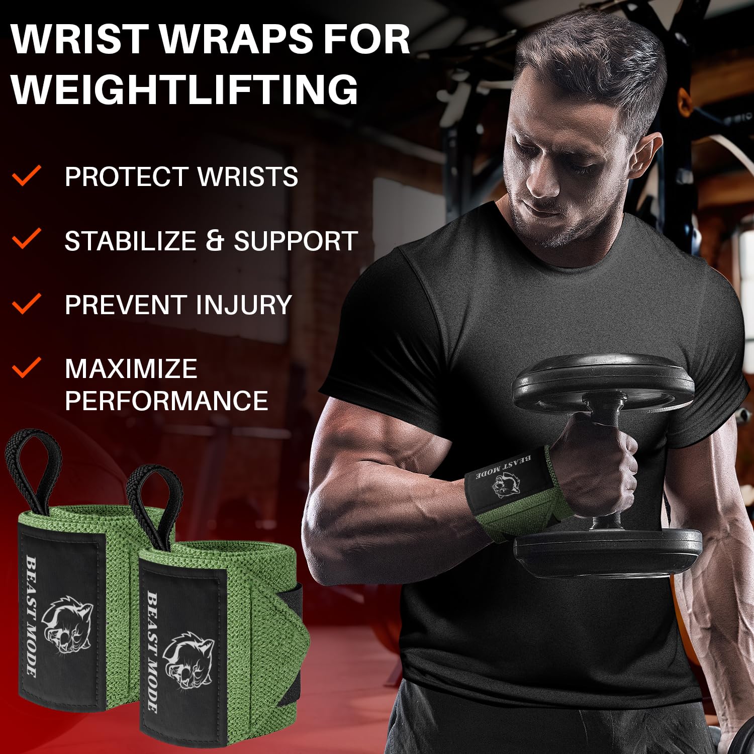 Wrist Wraps – Beast Mode – Military Green – 18 - image 2