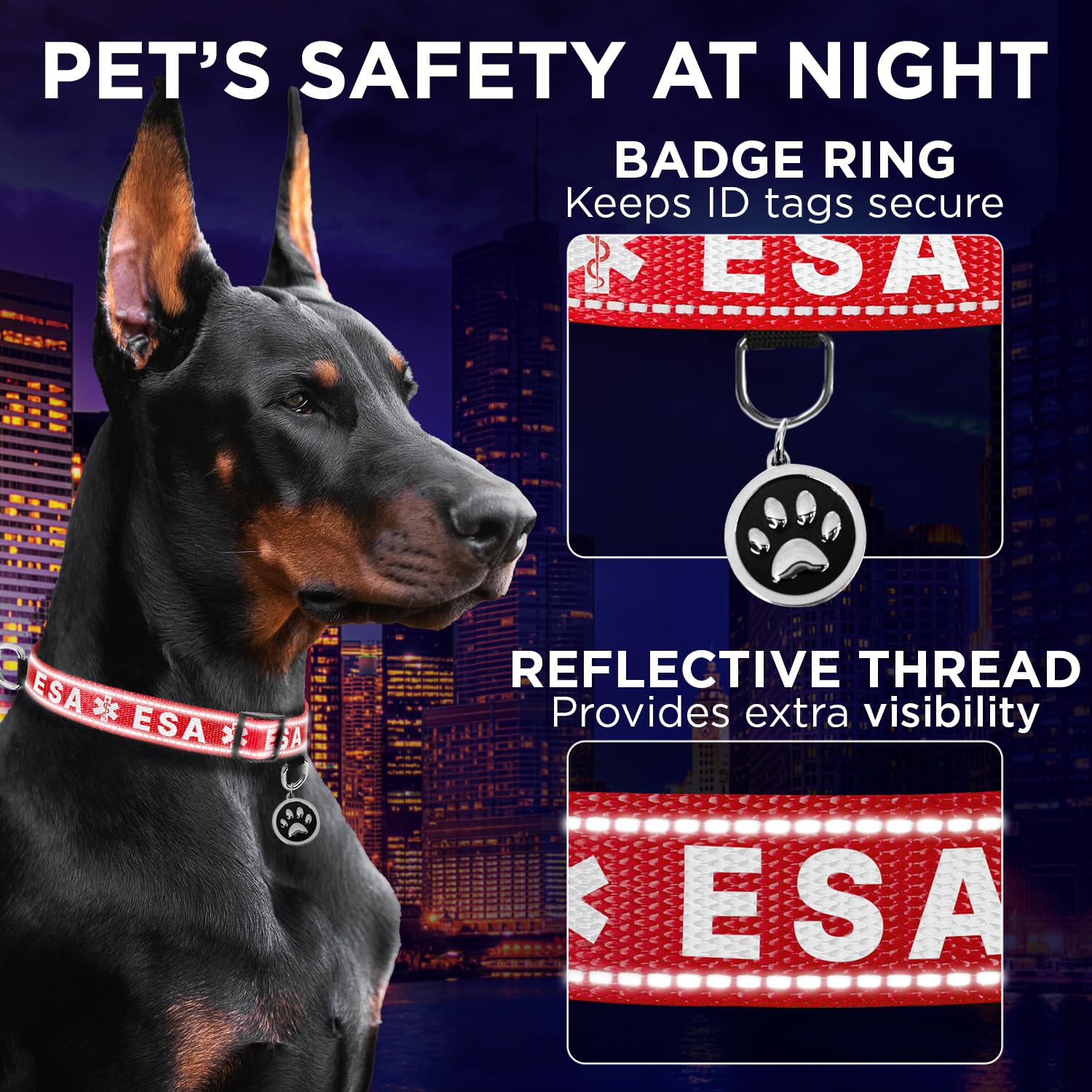 Reflective Dog Collar - 1" - L - Red - ESA - image 5