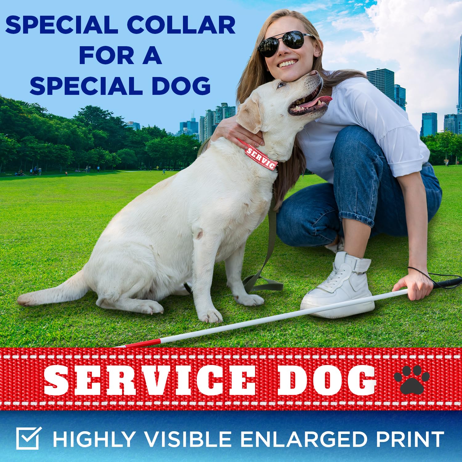 Reflective Dog Collar - 1" - M - Red - Service Dog - image 2