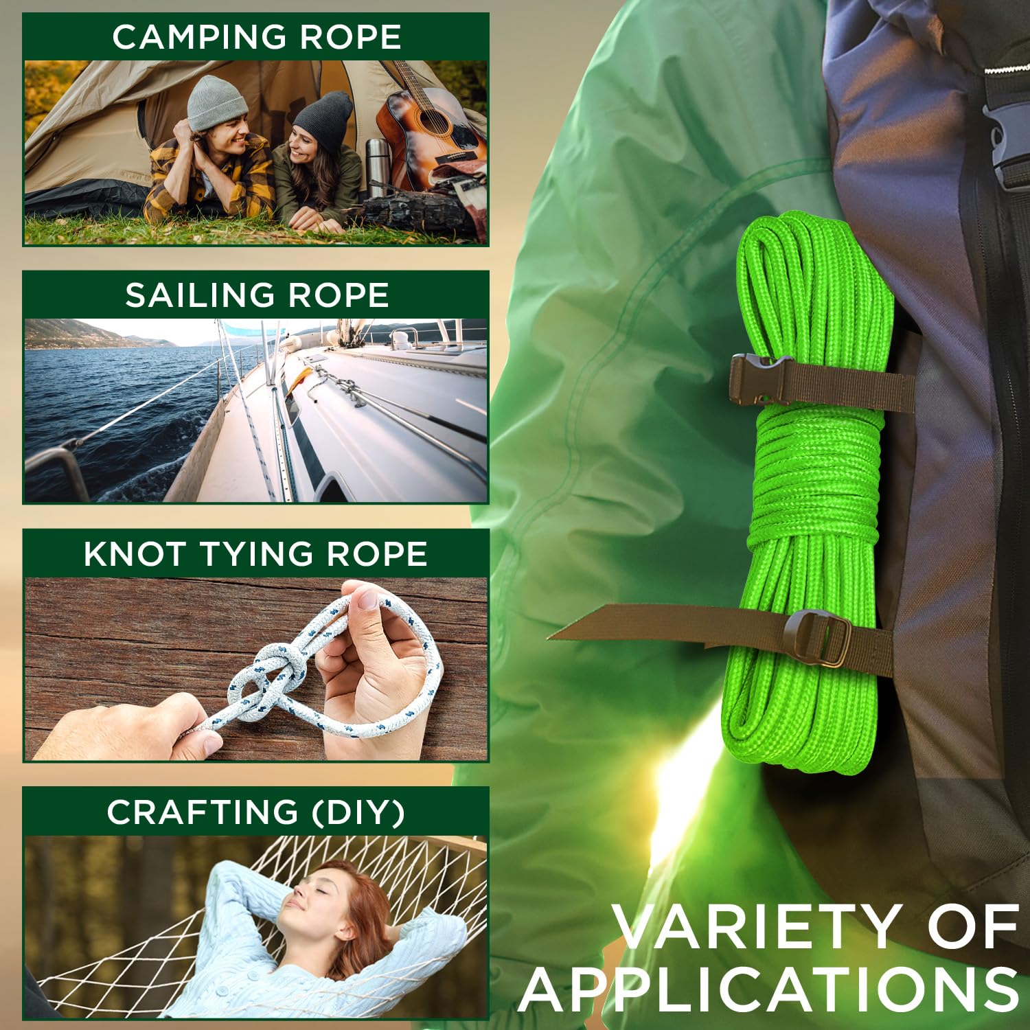 Rope Polypropylene 3/8" 90 ft Neon Green - image 5