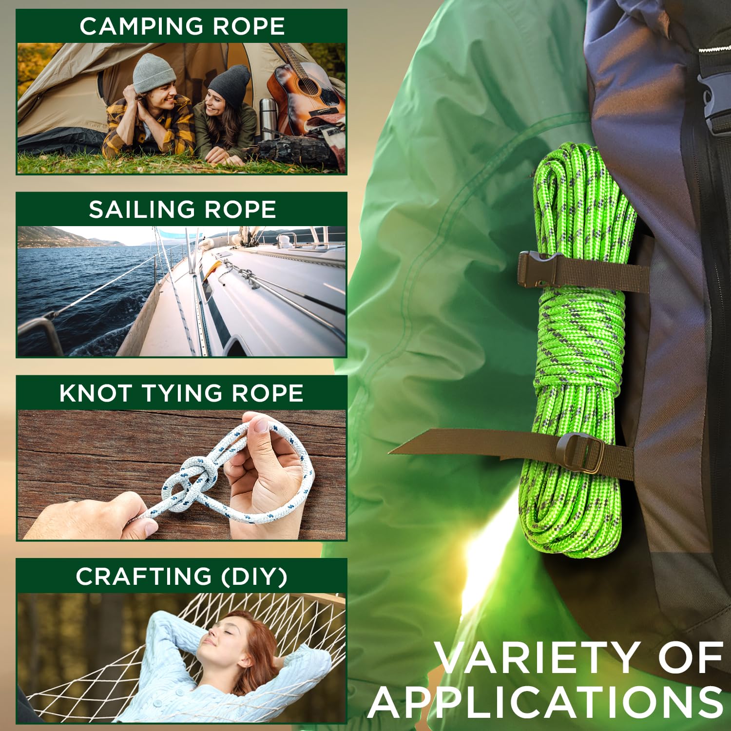 Rope Polypropylene 1/4" 90 ft Green Gray - image 5