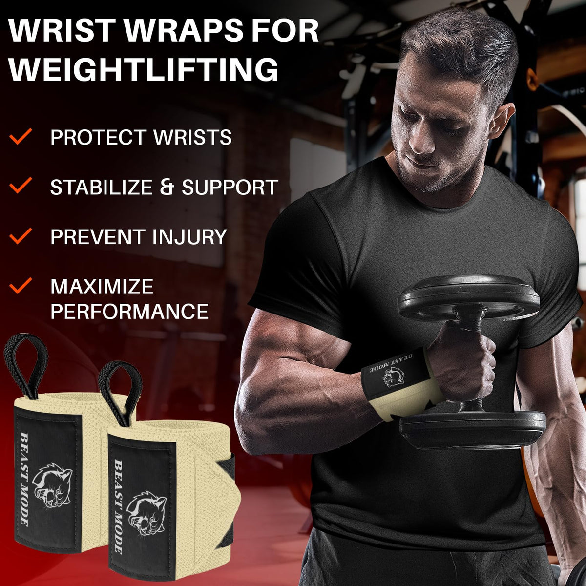 Wrist Wraps – Beast Mode – Beige – 12 - image 2