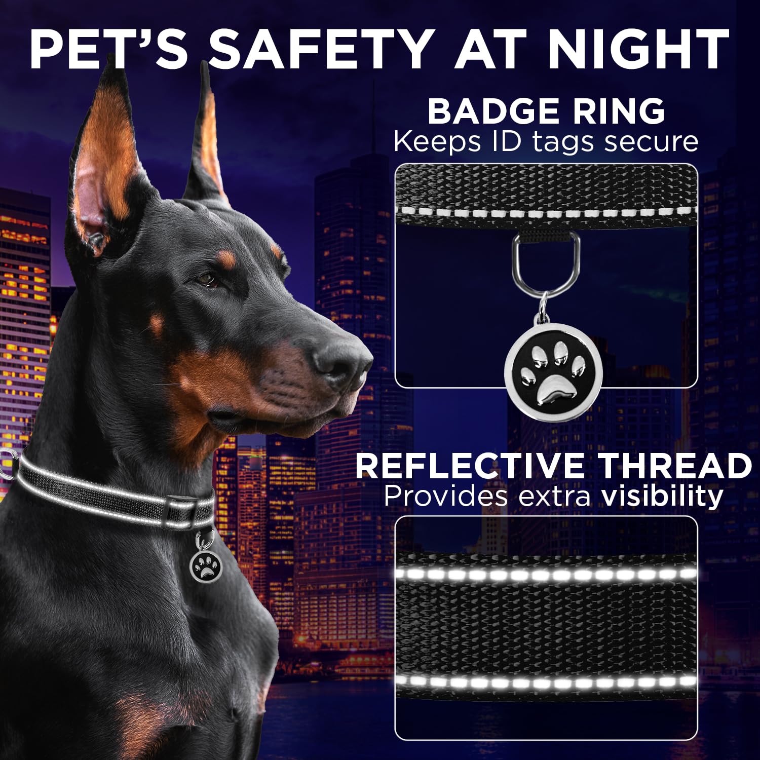 Reflective Dog Collar - 1  1/4" - S - Black - image 4