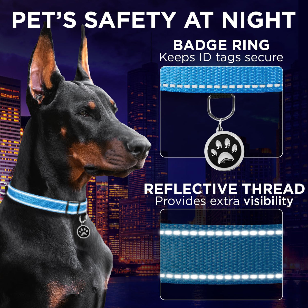 Reflective Dog Collar - 3/4" - S - Sky blue - image 4