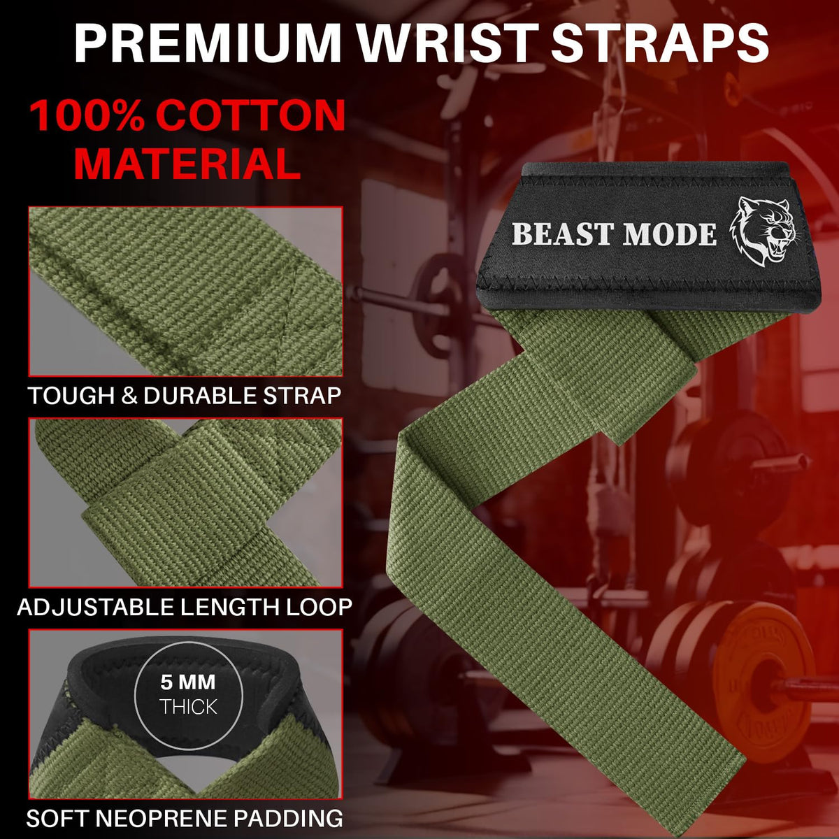 Wrist Straps – Queen of Lifts – Military Green - image 3