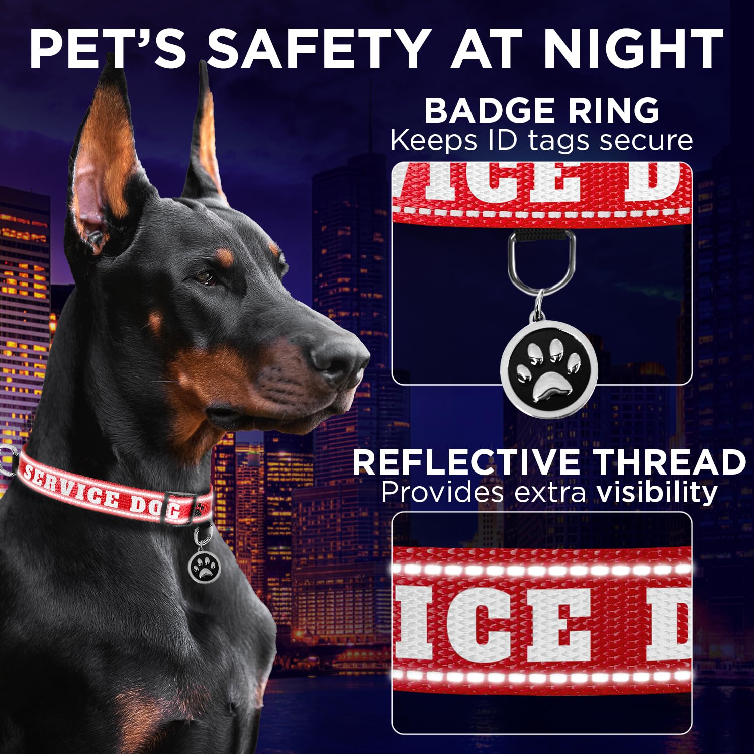 Reflective Dog Collar - 1" - M - Red - Service Dog - image 5