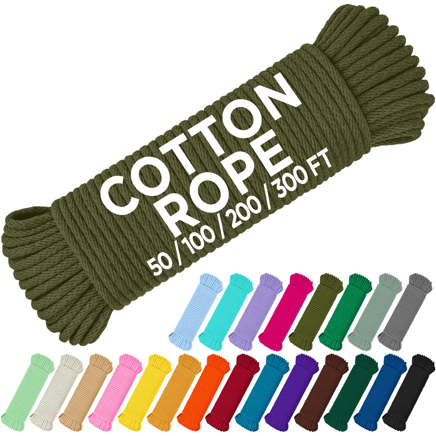 Rope Cotton 3/16" 50 ft Army Green - image 1
