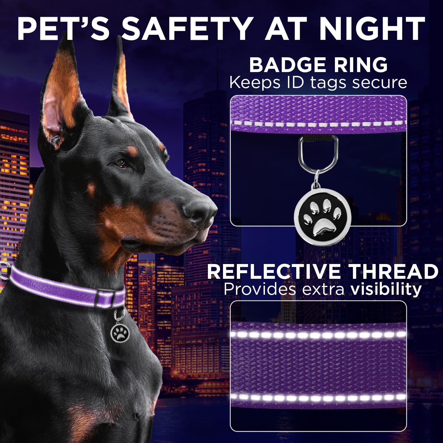 Reflective Dog Collar - 1  1/4" - XXS - Purple - image 4