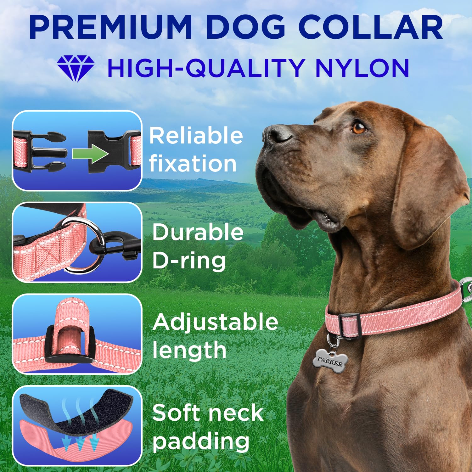 Reflective Dog Collar - 3/8" - XXS - Pink - image 2