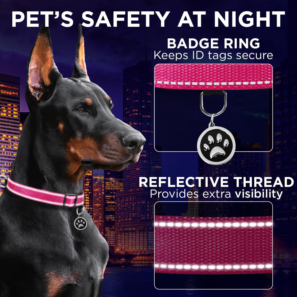Reflective Dog Collar - 1" - L - Hot Pink - image 4