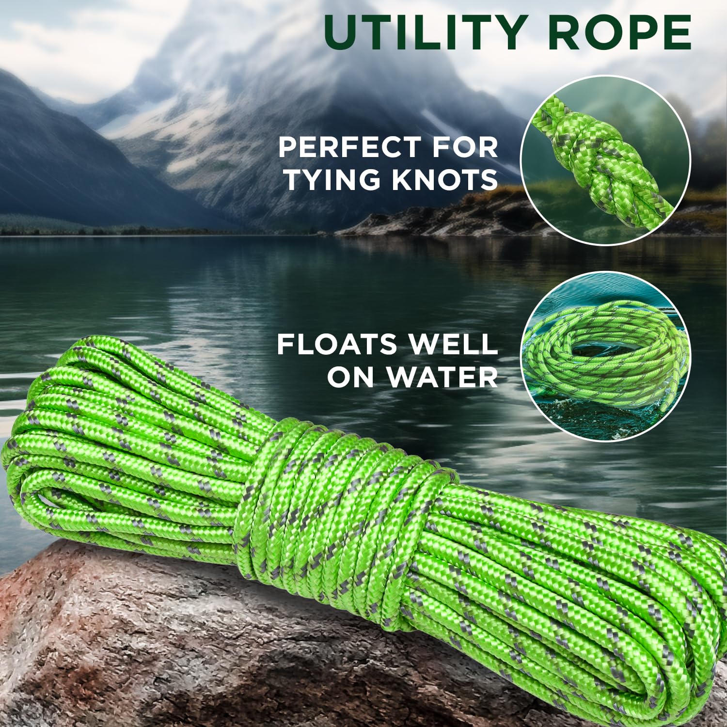 Rope Polypropylene 1/4" 90 ft Green Gray - image 3
